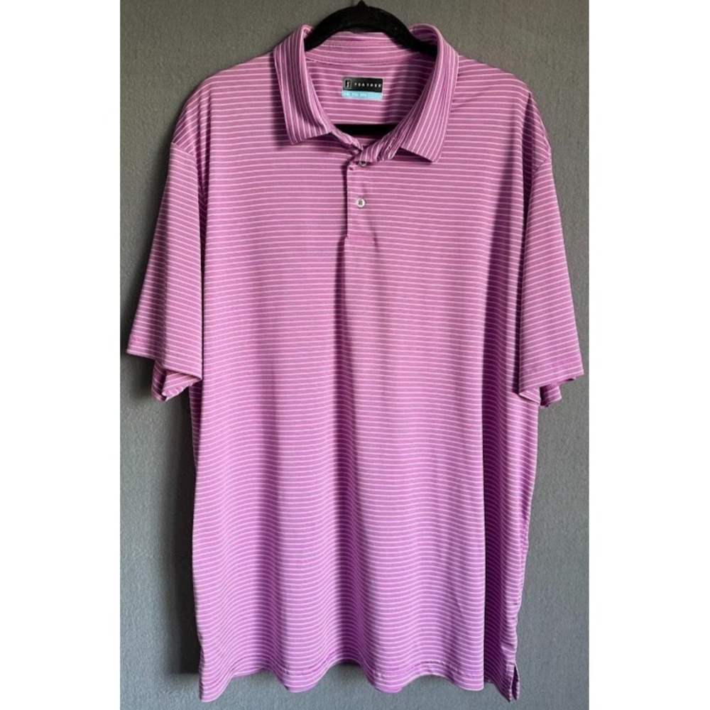 PGA‎ Tour Polo Golf Shirt Men XXL Purple Striped Short Sleeve Performance Casual